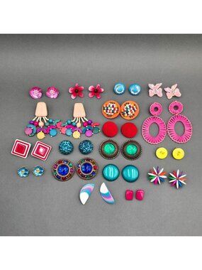 VTG 80s Clip On Earring Lot Bold Bright Mod Boho Lucite Neon 18pc